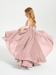 Abiti Damigella Junior In Chiffon Gonna Asimmetrica A Cascata Rosa Polvere