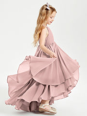 Abiti Damigella Junior In Chiffon Gonna Asimmetrica A Cascata Rosa Polvere