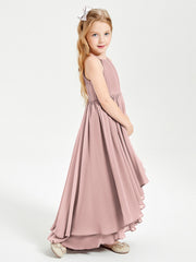 Abiti Damigella Junior In Chiffon Gonna Asimmetrica A Cascata Rosa Polvere