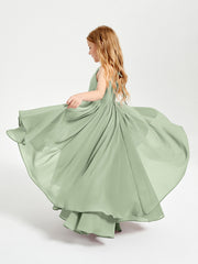 Abiti Damigella Junior In Chiffon Gonna Asimmetrica A Cascata Salvia Polvere