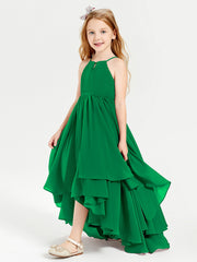 Abiti Damigella Junior In Chiffon Gonna Asimmetrica A Cascata Smeraldo