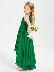 Abiti Damigella Junior In Chiffon Gonna Asimmetrica A Cascata Smeraldo