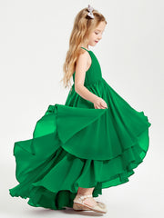 Abiti Damigella Junior In Chiffon Gonna Asimmetrica A Cascata Smeraldo