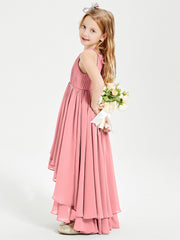 Abiti Damigella Junior In Chiffon Gonna Asimmetrica A Cascata Fenicottero