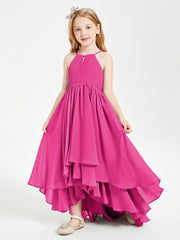 Abiti Damigella Junior In Chiffon Gonna Asimmetrica A Cascata Fucsia