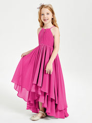 Abiti Damigella Junior In Chiffon Gonna Asimmetrica A Cascata Fucsia