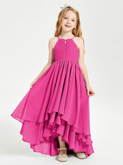 Abiti Damigella Junior In Chiffon Gonna Asimmetrica A Cascata Fucsia