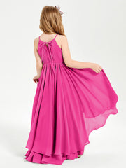 Abiti Damigella Junior In Chiffon Gonna Asimmetrica A Cascata Fucsia