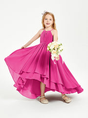 Abiti Damigella Junior In Chiffon Gonna Asimmetrica A Cascata Fucsia