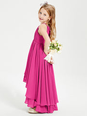 Abiti Damigella Junior In Chiffon Gonna Asimmetrica A Cascata Fucsia