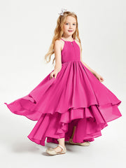 Abiti Damigella Junior In Chiffon Gonna Asimmetrica A Cascata Fucsia