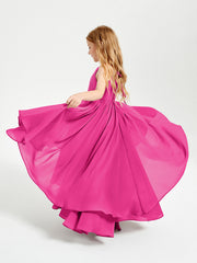 Abiti Damigella Junior In Chiffon Gonna Asimmetrica A Cascata Fucsia