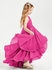 Abiti Damigella Junior In Chiffon Gonna Asimmetrica A Cascata Fucsia
