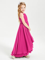 Abiti Damigella Junior In Chiffon Gonna Asimmetrica A Cascata Fucsia
