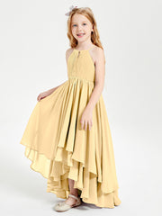 Abiti Damigella Junior In Chiffon Gonna Asimmetrica A Cascata Oro