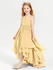 Abiti Damigella Junior In Chiffon Gonna Asimmetrica A Cascata Oro