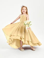 Abiti Damigella Junior In Chiffon Gonna Asimmetrica A Cascata Oro