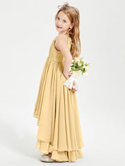Abiti Damigella Junior In Chiffon Gonna Asimmetrica A Cascata Oro
