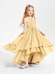 Abiti Damigella Junior In Chiffon Gonna Asimmetrica A Cascata Oro