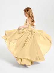 Abiti Damigella Junior In Chiffon Gonna Asimmetrica A Cascata Oro