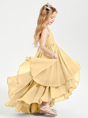 Abiti Damigella Junior In Chiffon Gonna Asimmetrica A Cascata Oro