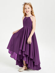 Abiti Damigella Junior In Chiffon Gonna Asimmetrica A Cascata Viola