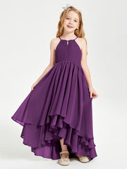 Abiti Damigella Junior In Chiffon Gonna Asimmetrica A Cascata Viola