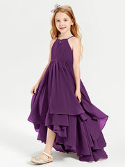 Abiti Damigella Junior In Chiffon Gonna Asimmetrica A Cascata Viola