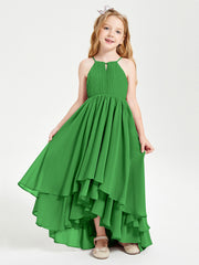 Abiti Damigella Junior In Chiffon Gonna Asimmetrica A Cascata Verde