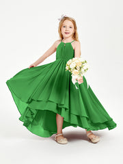 Abiti Damigella Junior In Chiffon Gonna Asimmetrica A Cascata Verde