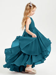 Abiti Damigella Junior In Chiffon Gonna Asimmetrica A Cascata Blu Inchiostro