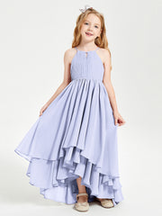 Abiti Damigella Junior In Chiffon Gonna Asimmetrica A Cascata Lavanda
