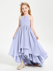 Abiti Damigella Junior In Chiffon Gonna Asimmetrica A Cascata Lavanda