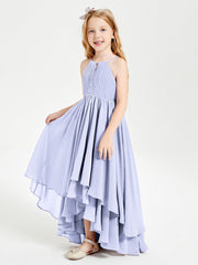 Abiti Damigella Junior In Chiffon Gonna Asimmetrica A Cascata Lavanda