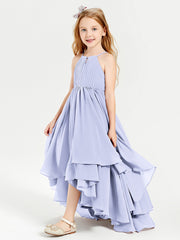 Abiti Damigella Junior In Chiffon Gonna Asimmetrica A Cascata Lavanda