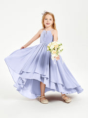 Abiti Damigella Junior In Chiffon Gonna Asimmetrica A Cascata Lavanda
