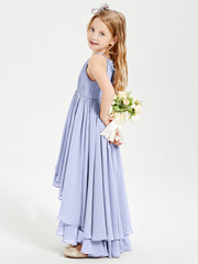 Abiti Damigella Junior In Chiffon Gonna Asimmetrica A Cascata Lavanda
