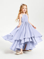 Abiti Damigella Junior In Chiffon Gonna Asimmetrica A Cascata Lavanda