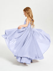 Abiti Damigella Junior In Chiffon Gonna Asimmetrica A Cascata Lavanda