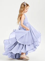 Abiti Damigella Junior In Chiffon Gonna Asimmetrica A Cascata Lavanda