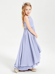 Abiti Damigella Junior In Chiffon Gonna Asimmetrica A Cascata Lavanda