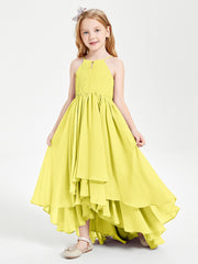 Abiti Damigella Junior In Chiffon Gonna Asimmetrica A Cascata Limone