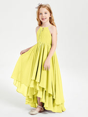 Abiti Damigella Junior In Chiffon Gonna Asimmetrica A Cascata Limone