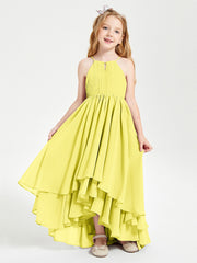Abiti Damigella Junior In Chiffon Gonna Asimmetrica A Cascata Limone