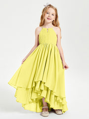 Abiti Damigella Junior In Chiffon Gonna Asimmetrica A Cascata Limone