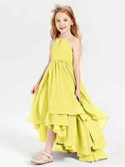 Abiti Damigella Junior In Chiffon Gonna Asimmetrica A Cascata Limone