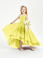 Abiti Damigella Junior In Chiffon Gonna Asimmetrica A Cascata Limone