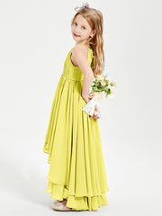 Abiti Damigella Junior In Chiffon Gonna Asimmetrica A Cascata Limone