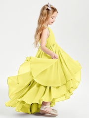 Abiti Damigella Junior In Chiffon Gonna Asimmetrica A Cascata Limone