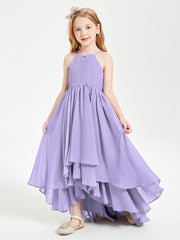 Abiti Damigella Junior In Chiffon Gonna Asimmetrica A Cascata Lilla